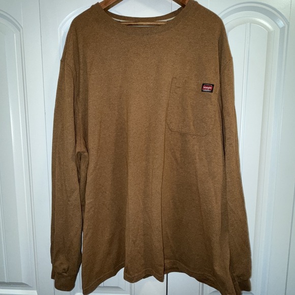 Wrangler Workwear Long Sleeve Pocket T-Shirt Cotton Blend Tee Brown 3XL‎ (54-56) - Picture 1 of 8